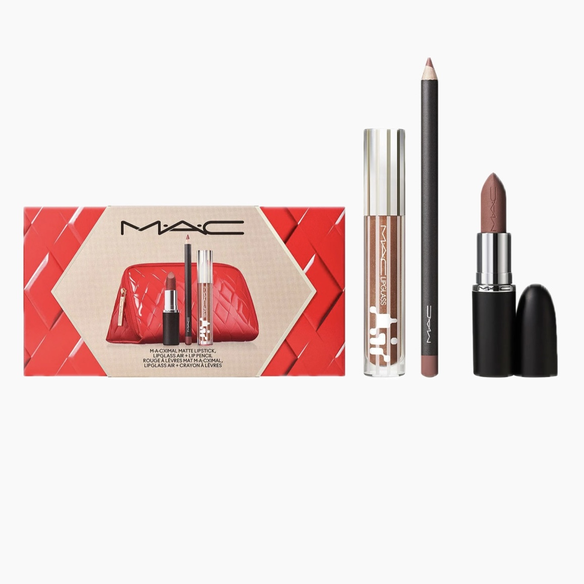 ست رژ لب مات MACXIMAL + لیپ‌گلاس Air + مداد لب MAC
